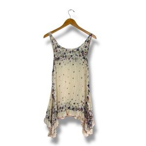 Free People Watercolor Floral Tunic Cottagecore Fairy Cream M Handkerchief Hem